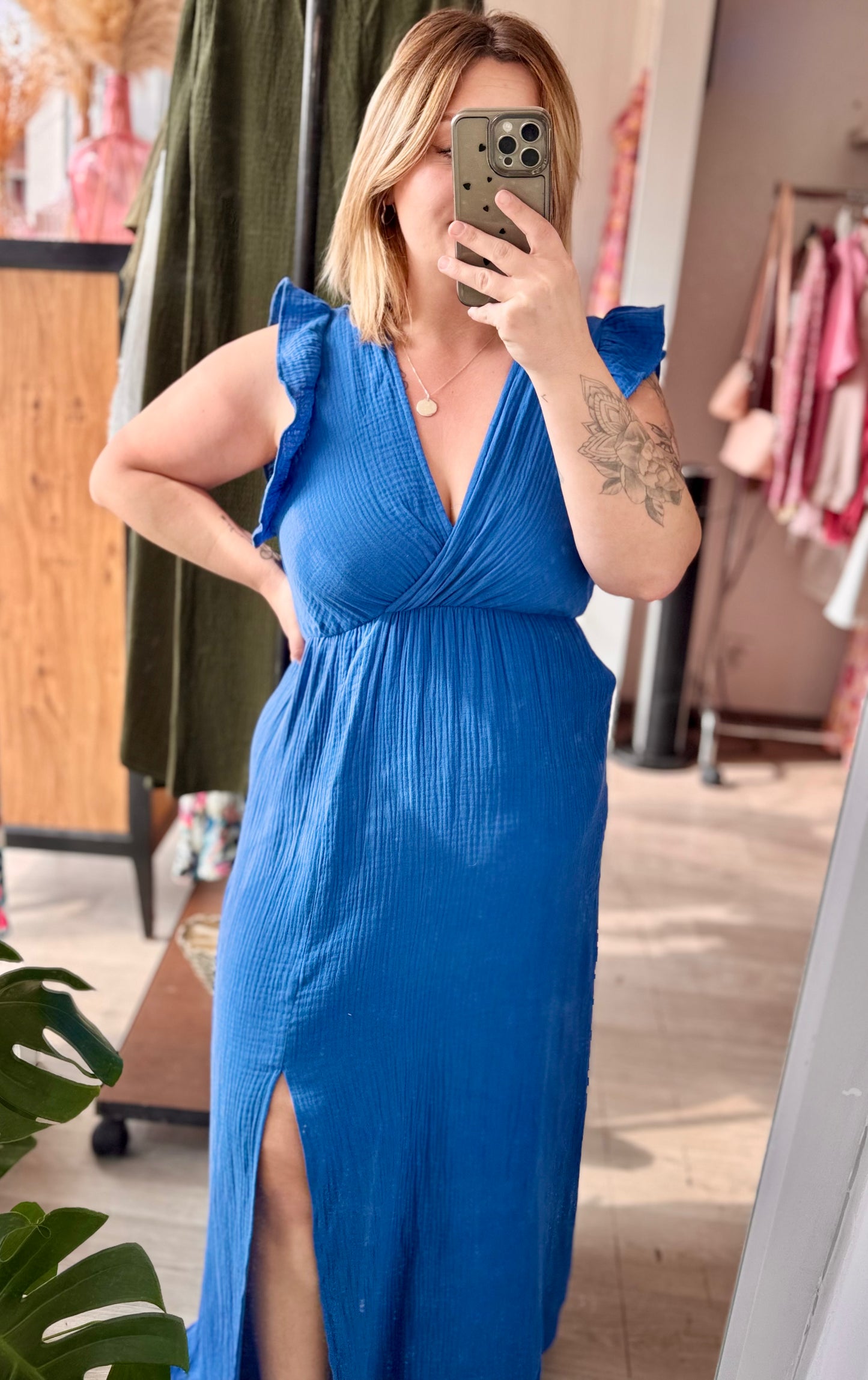 Robe Longue Marie Bleue Femme – Élégante L-4XL