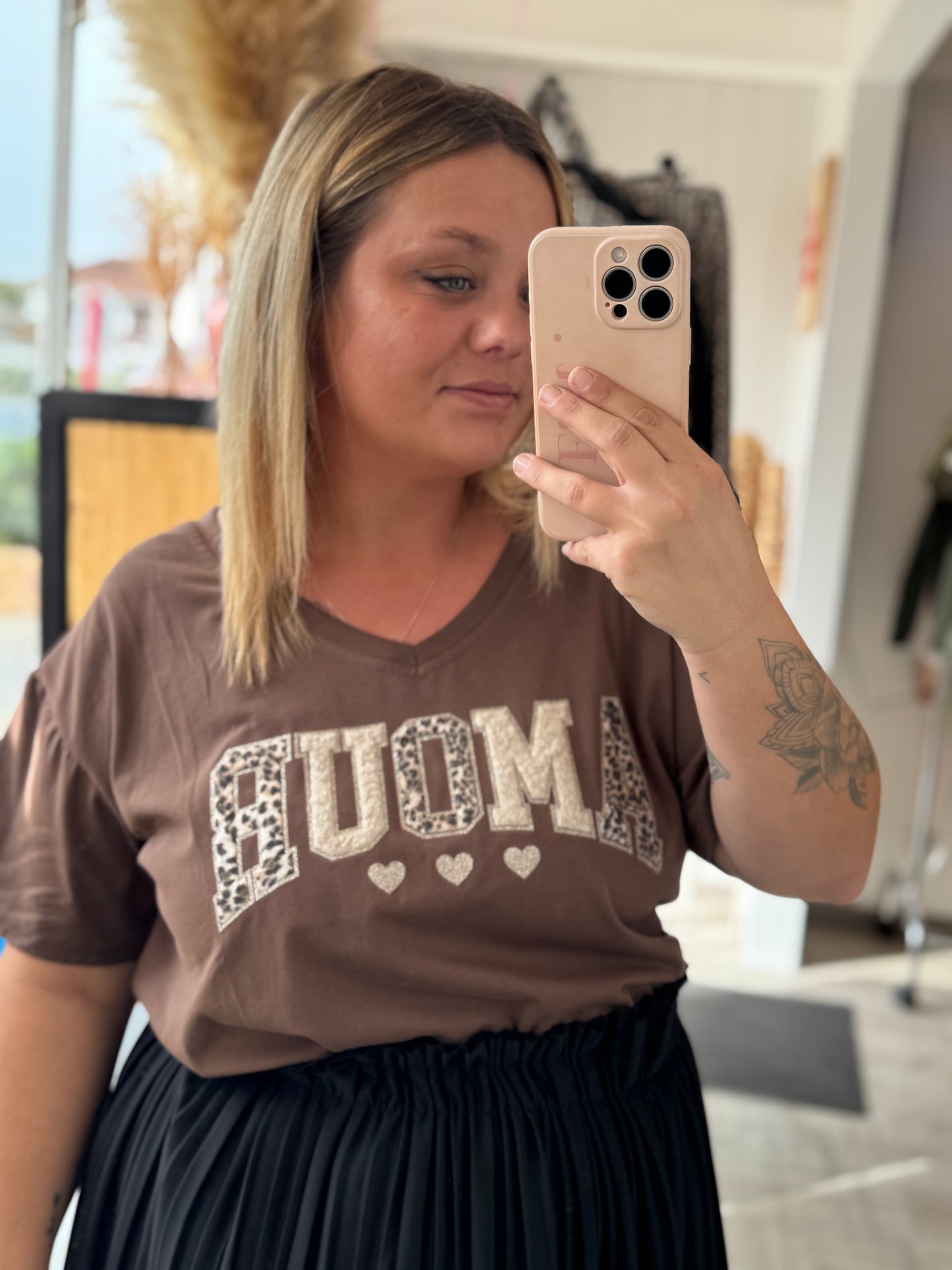 Tee-shirt femme AMOUR léopard chocolat Maïa – Taille unique 42-48