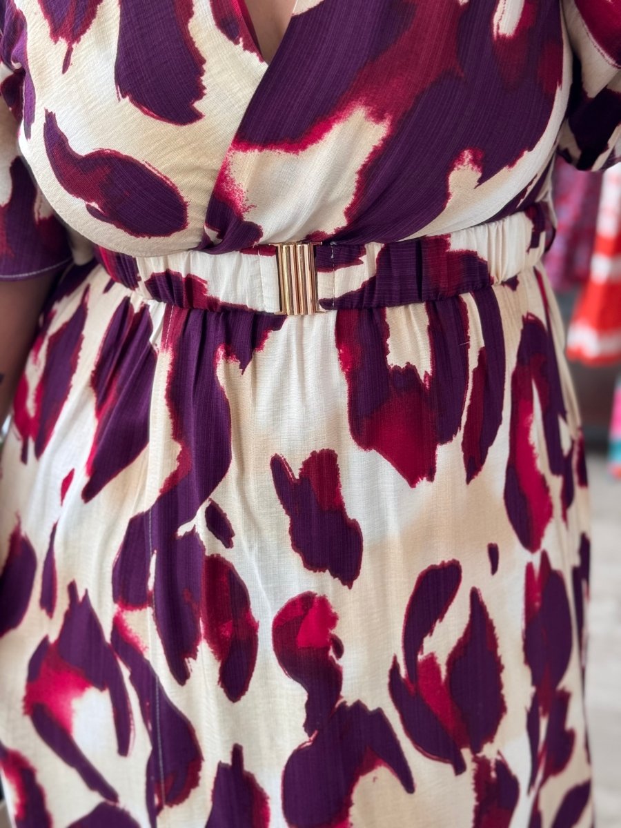 Robe longue Charly rouge/violette – Taille L à 4XL