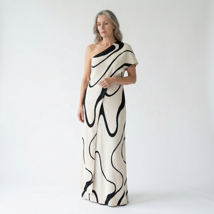 Abstract Print Off-Shoulder Maxi Dress