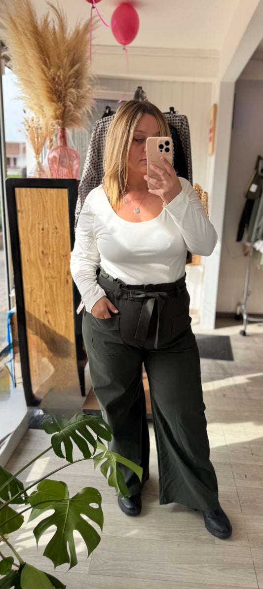 Pantalon Kaki Estelle – Coupe jambes larges femme grande taille 42-48