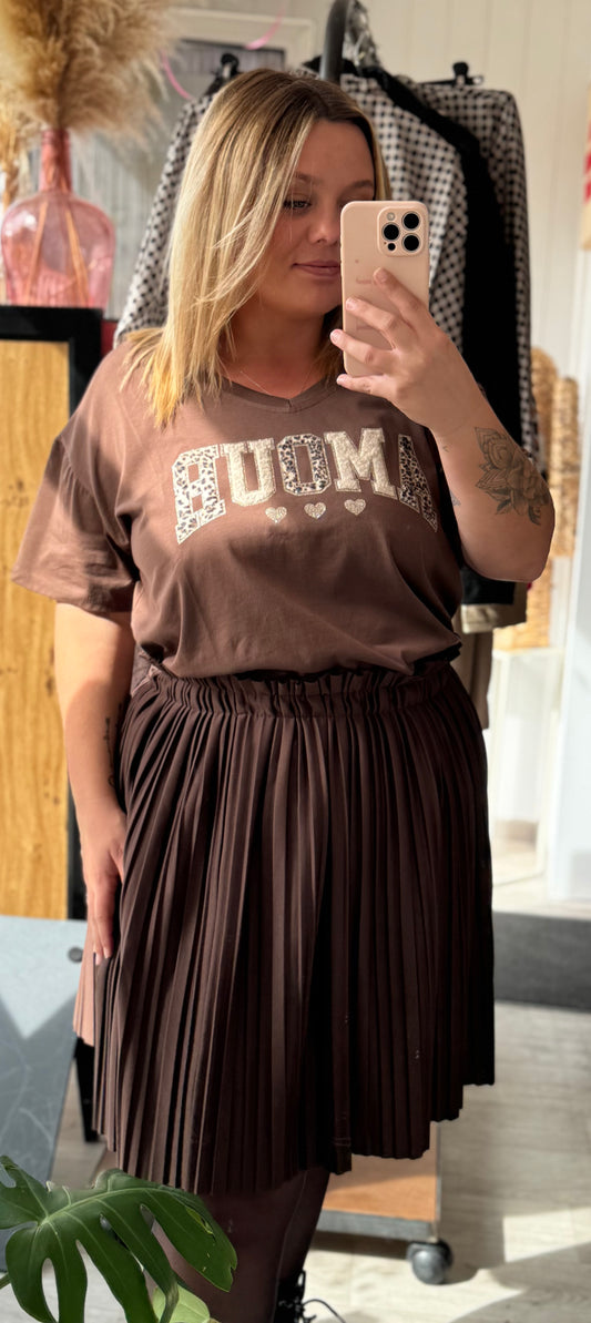 Jupe plissée courte Tessa – Chocolat – Taille unique 38-48