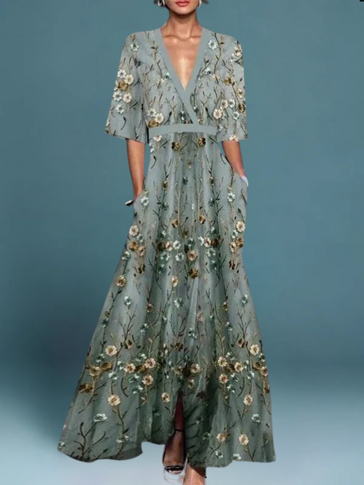 Hazel | Stylish V-Neck Bohemian Dress with Belt