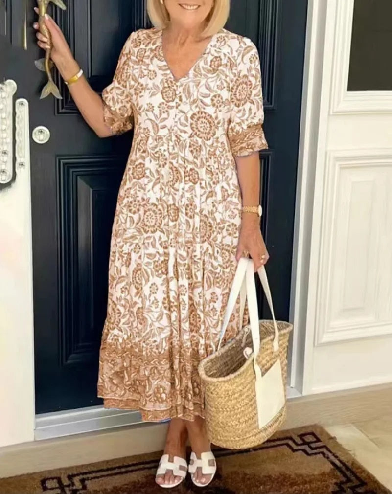 Azariah - Elegant Floral Dress with V-Neck