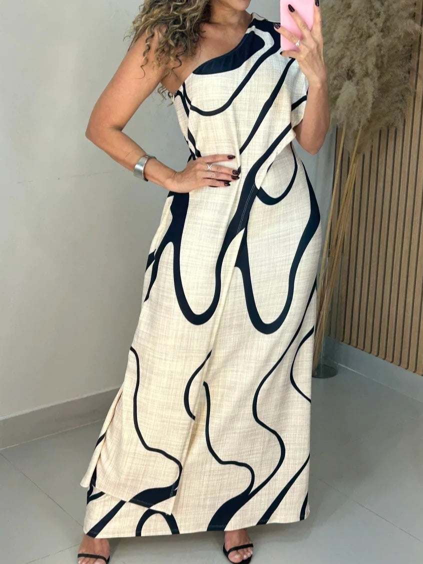 Abstract Print Off-Shoulder Maxi Dress