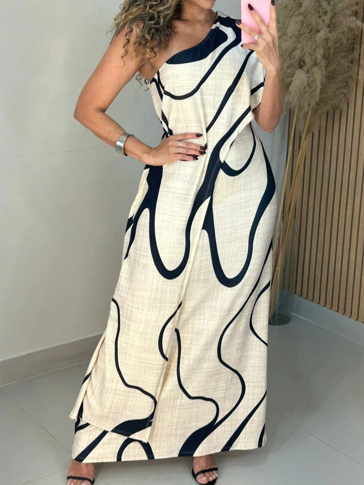 Abstract Print Off-Shoulder Maxi Dress