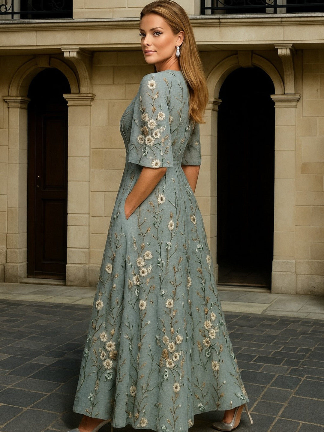 Hazel | Stylish V-Neck Bohemian Dress with Belt