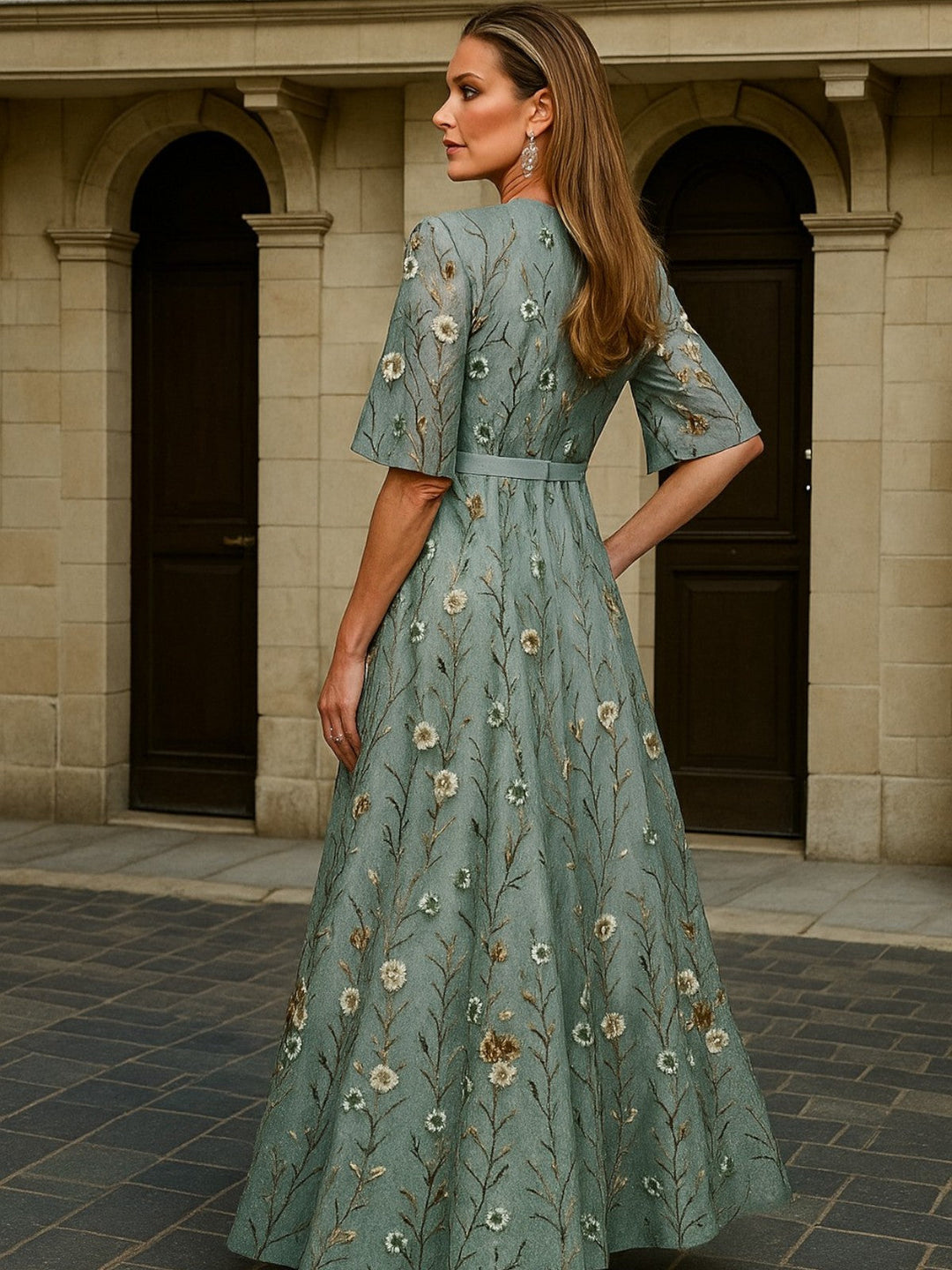 Hazel | Stylish V-Neck Bohemian Dress with Belt